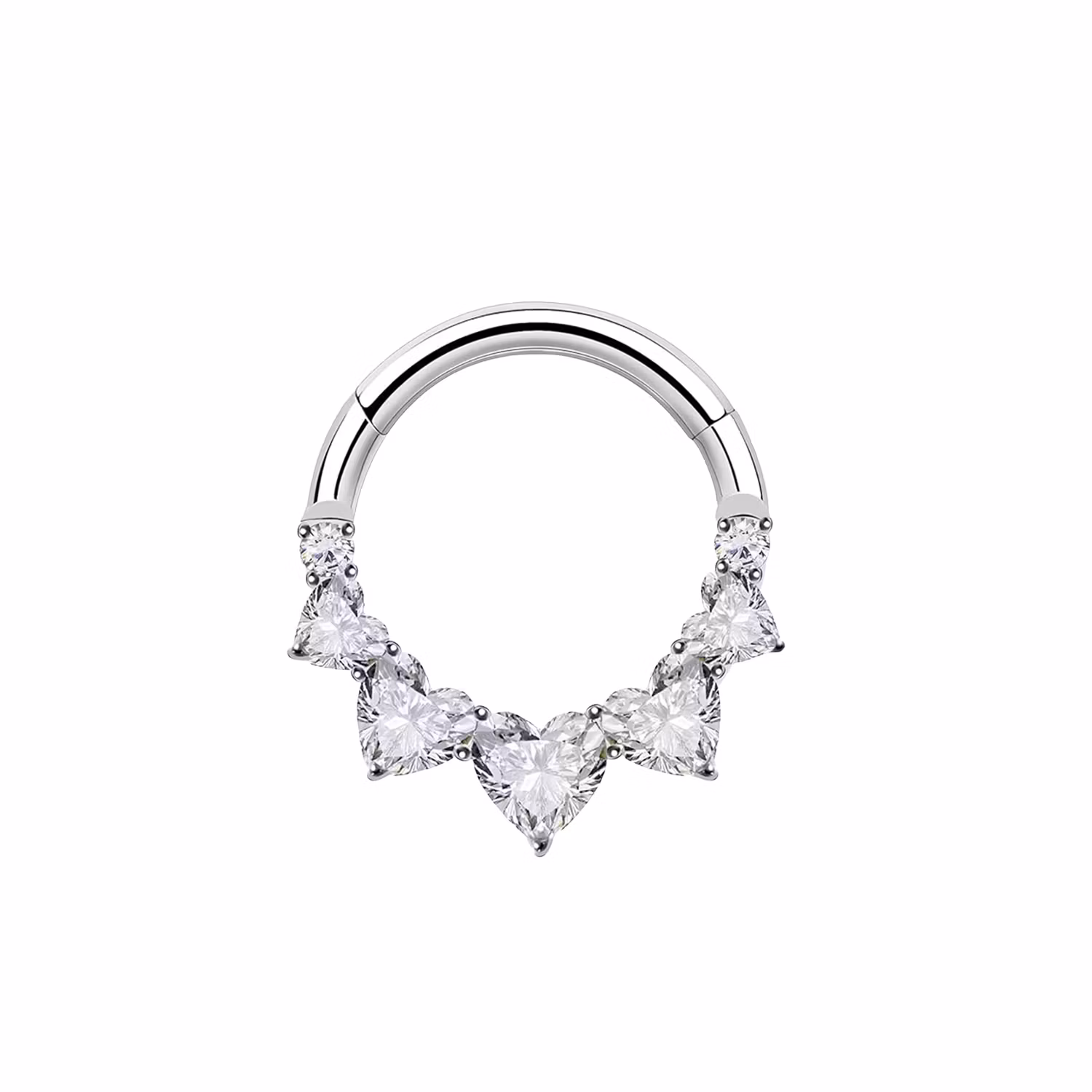 Clicker ring 1.2mm i titanium med hjärtformade CZ