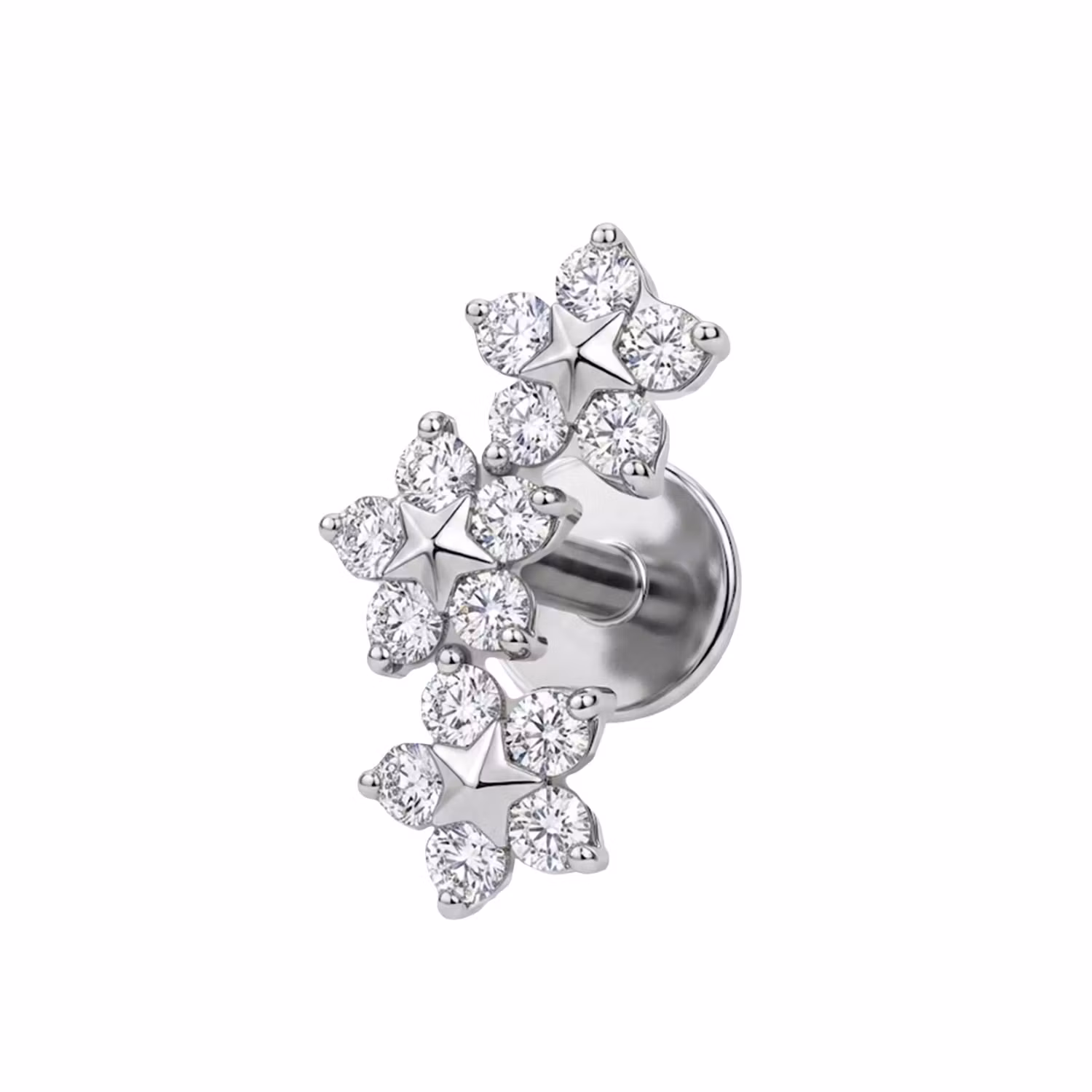 Titanium labret 1.2mm invändigt gängad med tre blommor och CZ