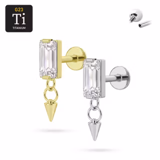 Titanium labret 1.2mm invändigt gängad med rektangulär cz och hänge med kon