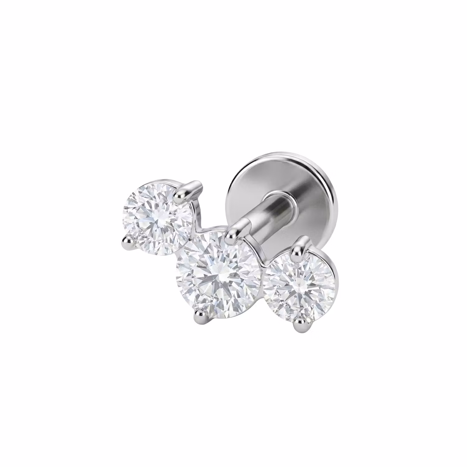 Titanium labret 1.2mm invändigt gängad - topp med tre runda cz