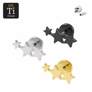 Titanium labret 1.2mm invändigt gängad med topp med tre stjärnor