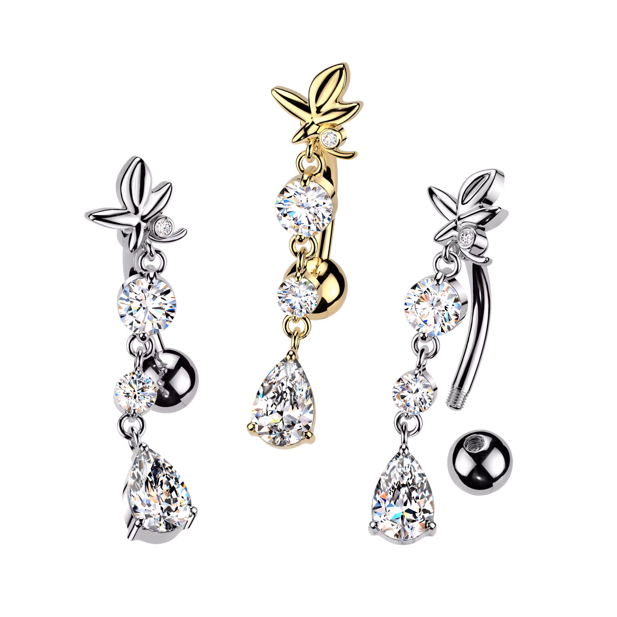 Navelsmycke "reverse drop" med cubic zirconia