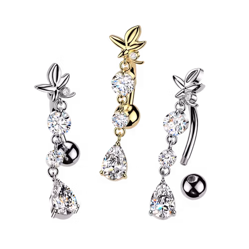 Navelsmycke "reverse drop" med cubic zirconia
