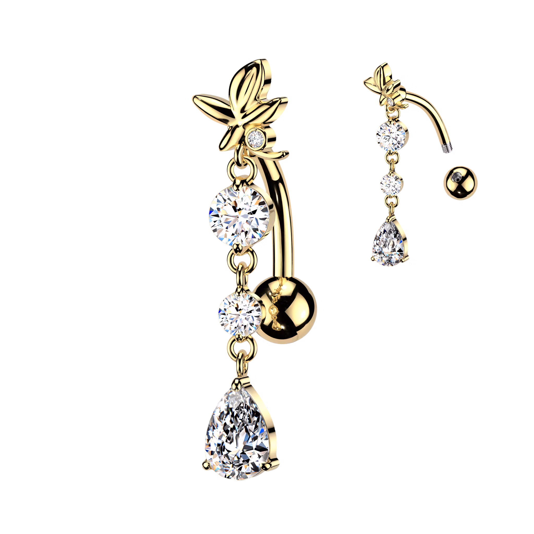Navelsmycke "reverse drop" med cubic zirconia