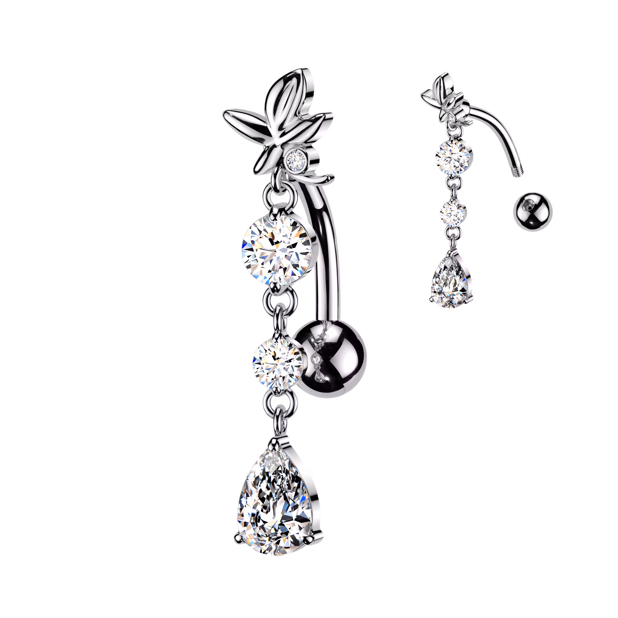 Navelsmycke "reverse drop" med cubic zirconia
