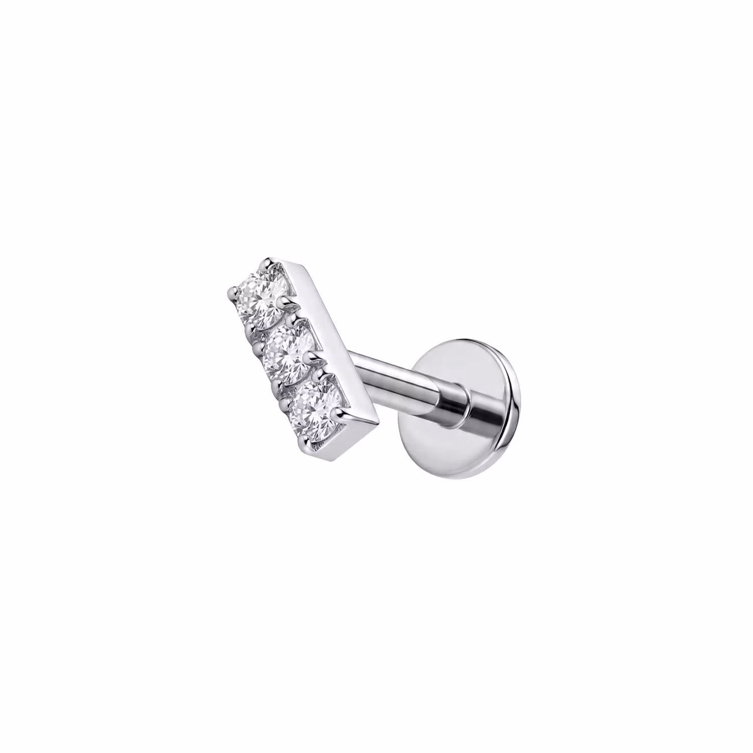 Titanium labret 1.2mm invändigt gängad - topp med tre CZ på rad