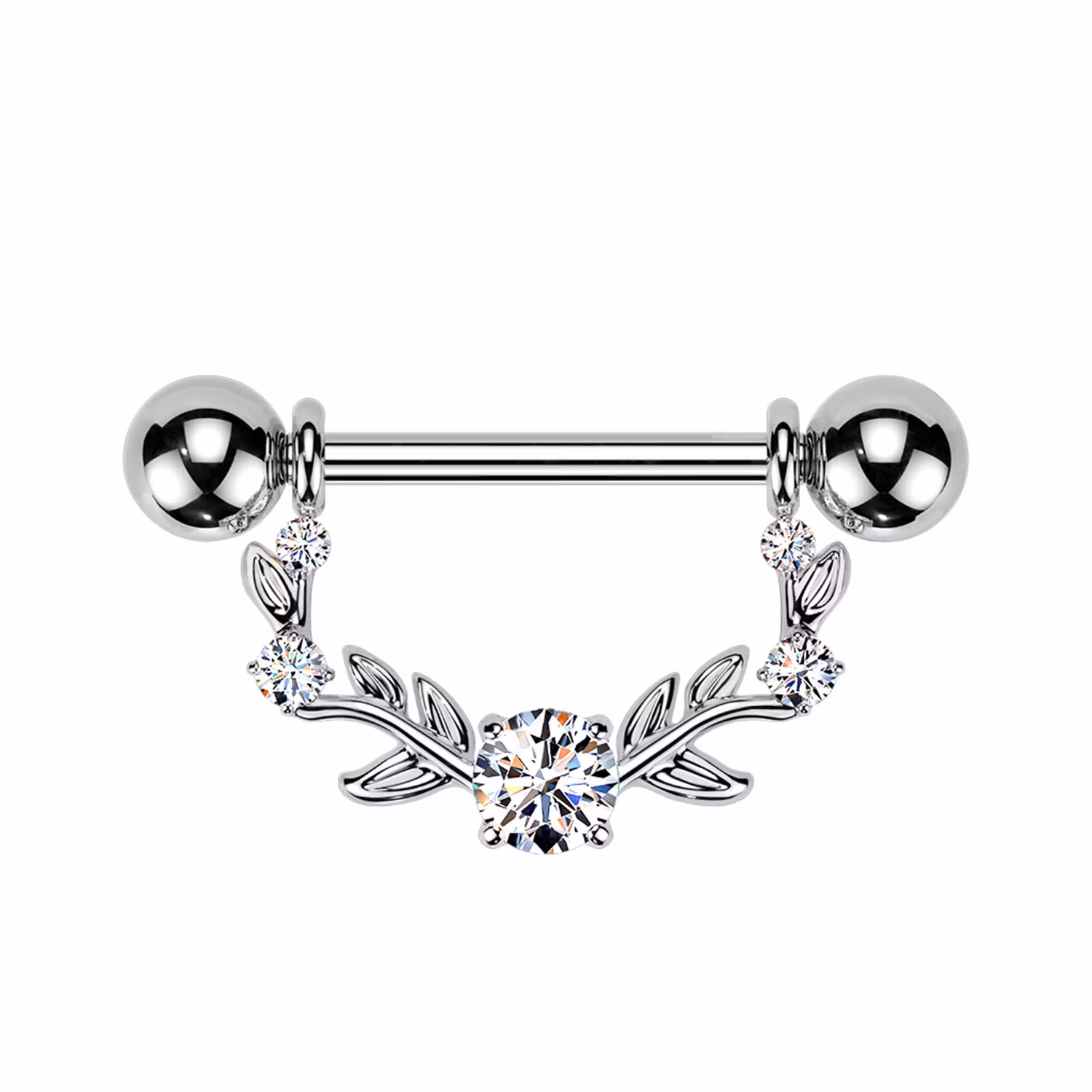 Bröstsmycke - Barbell med ranka med 5 CZ