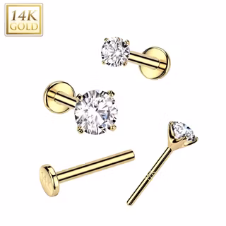 14 karat threadless labret 0.8mm med 2.5mm bas och prong-set CZ