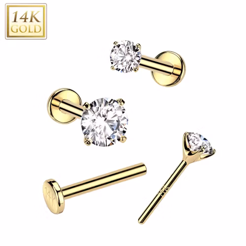 14 karat threadless labret 0.8mm med 2.5mm bas och prong-set CZ