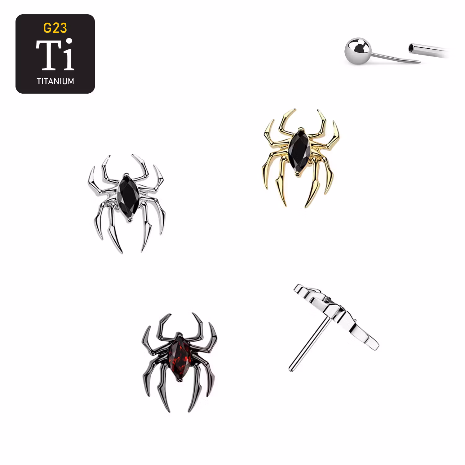 Threadless topp - Spindel med Marquise CZ