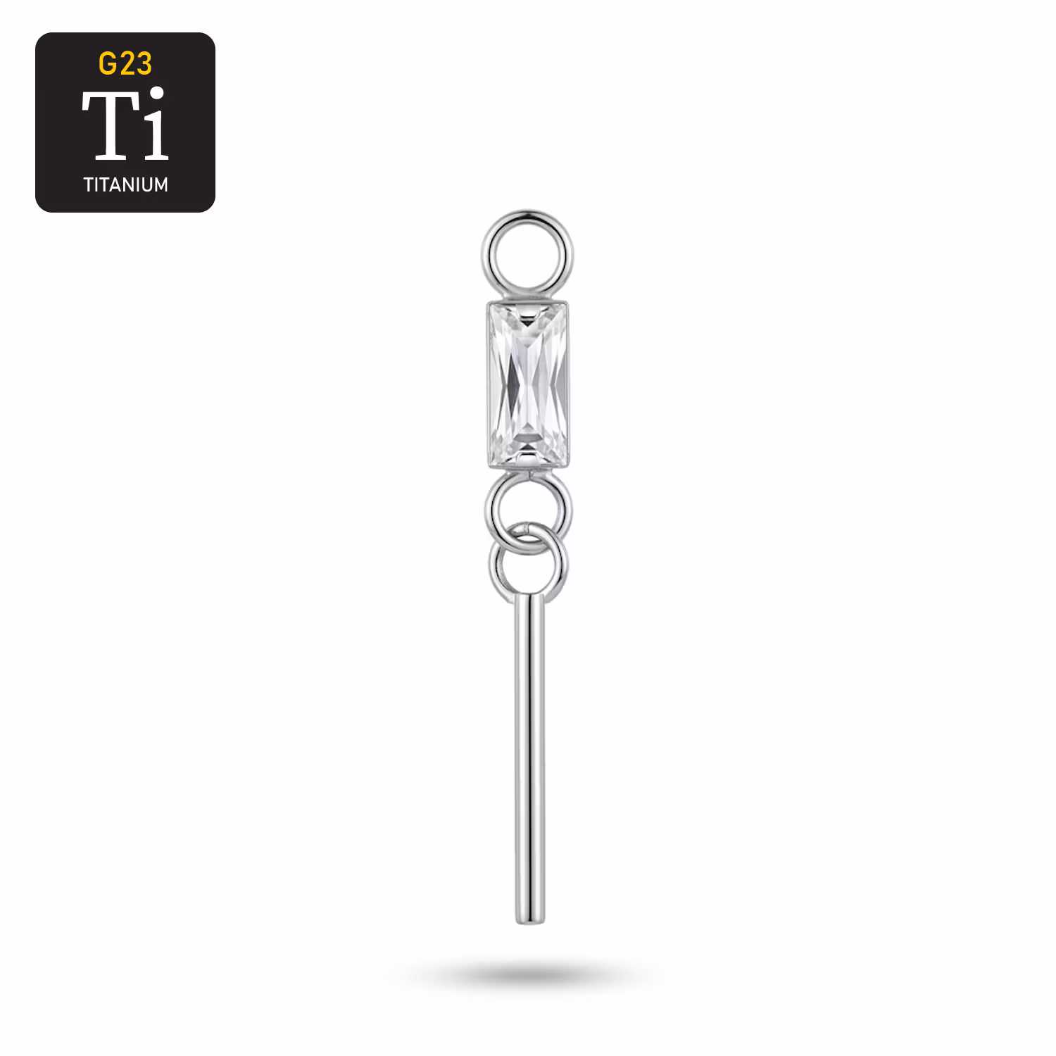 Hänge i titan med baguetteslipad CZ & hängande stav – Charm / Add-on