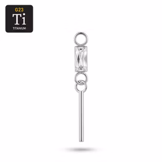 Hänge i titan med baguetteslipad CZ & hängande stav – Charm / Add-on
