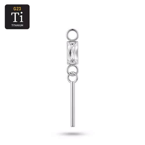 Hänge i titan med baguetteslipad CZ & hängande stav – Charm / Add-on