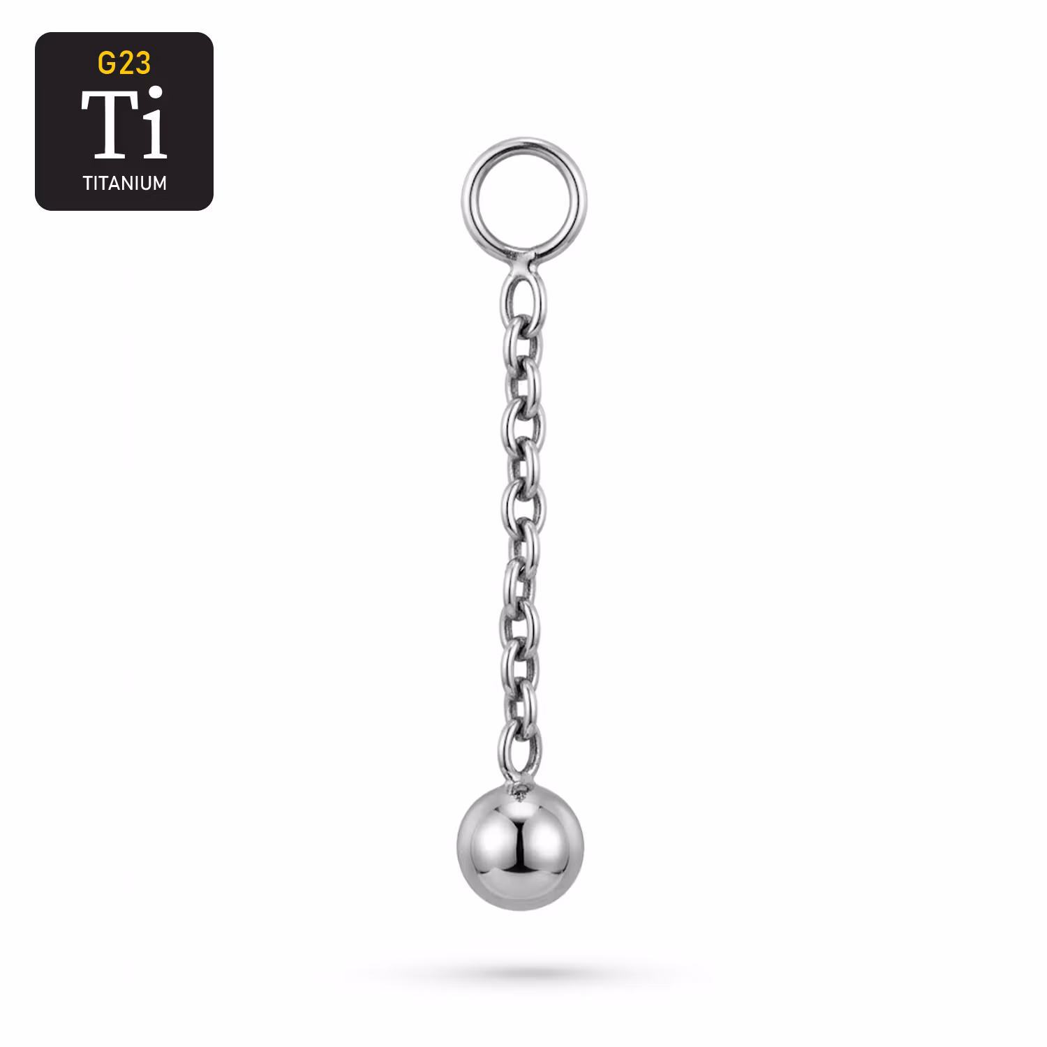 Hänge i titan med kedja & blank kula – Add-on till ringar & piercings