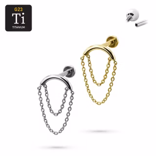 1.2mm Labret i titan med böjd båge & dubbla kedjor – Invändigt gängad