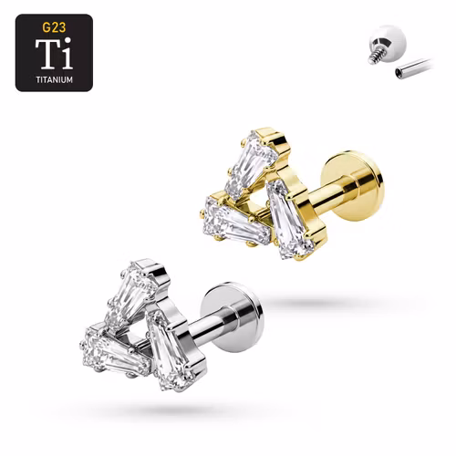 1.2mm Labret i titan med triangulär CZ-virvel - invändigt gängad