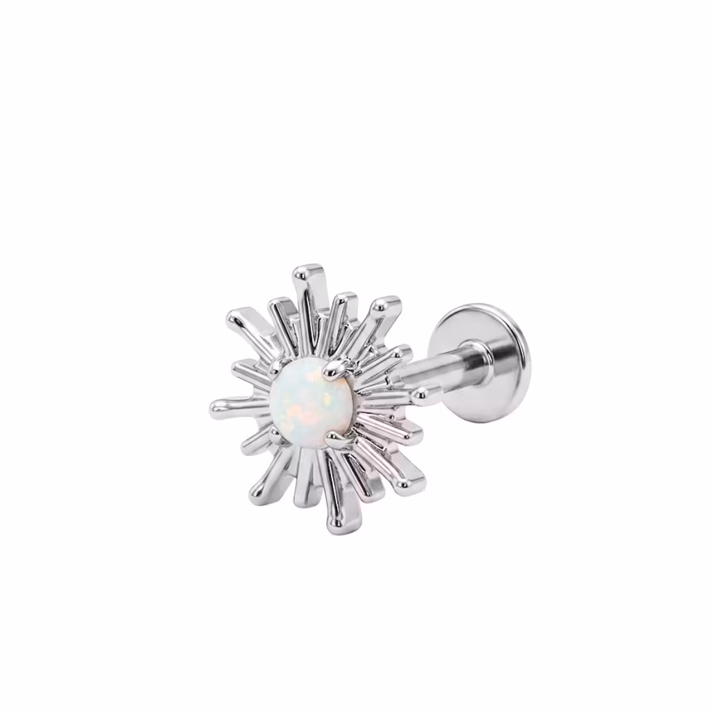 1.2mm Labret i titan med sol & syntetisk opal - invändigt gängad
