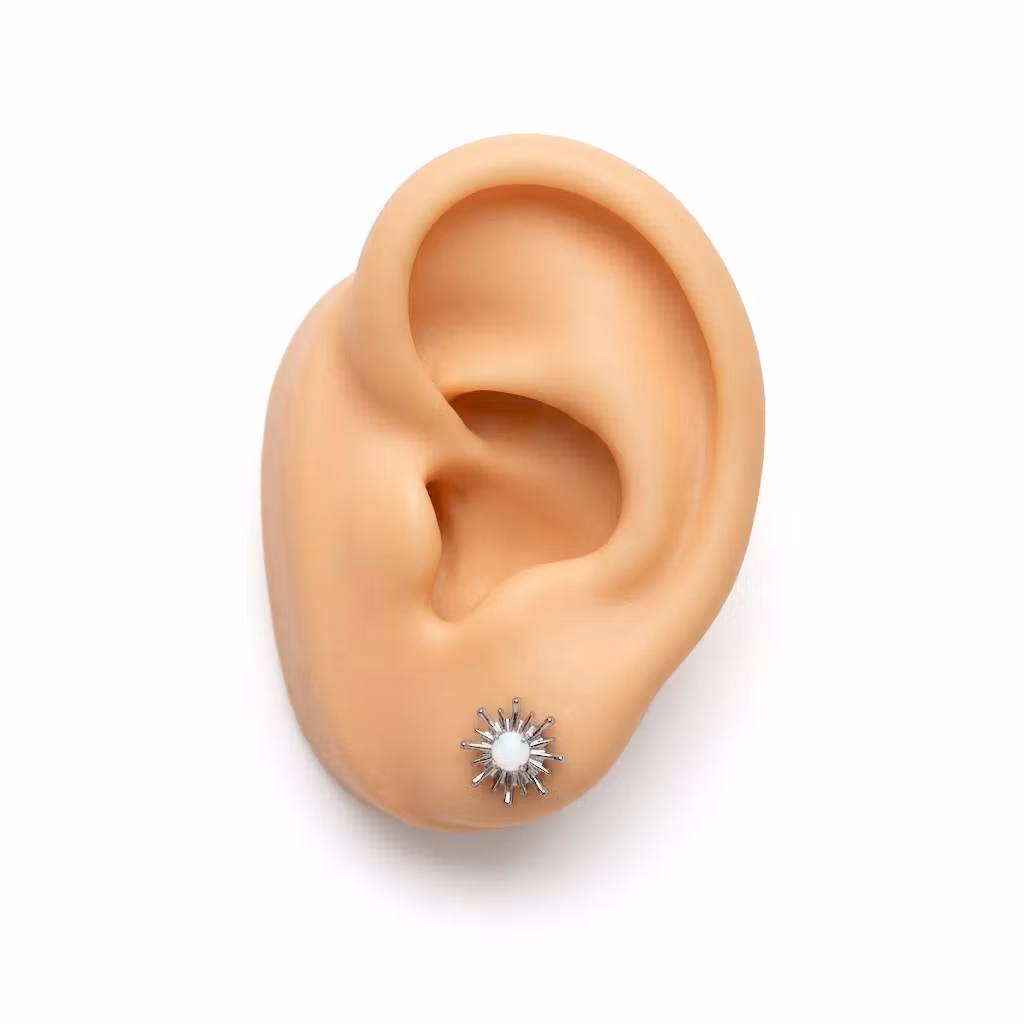 1.2mm Labret i titan med sol & syntetisk opal - invändigt gängad
