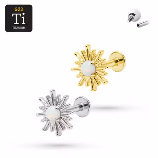 1.2mm Labret i titan med sol & syntetisk opal - invändigt gängad