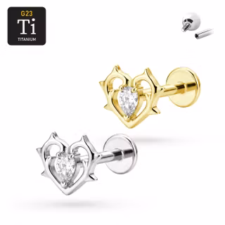 1.2mm Labret i titan med taggigt hjärta & droppformad CZ - invändigt gängad