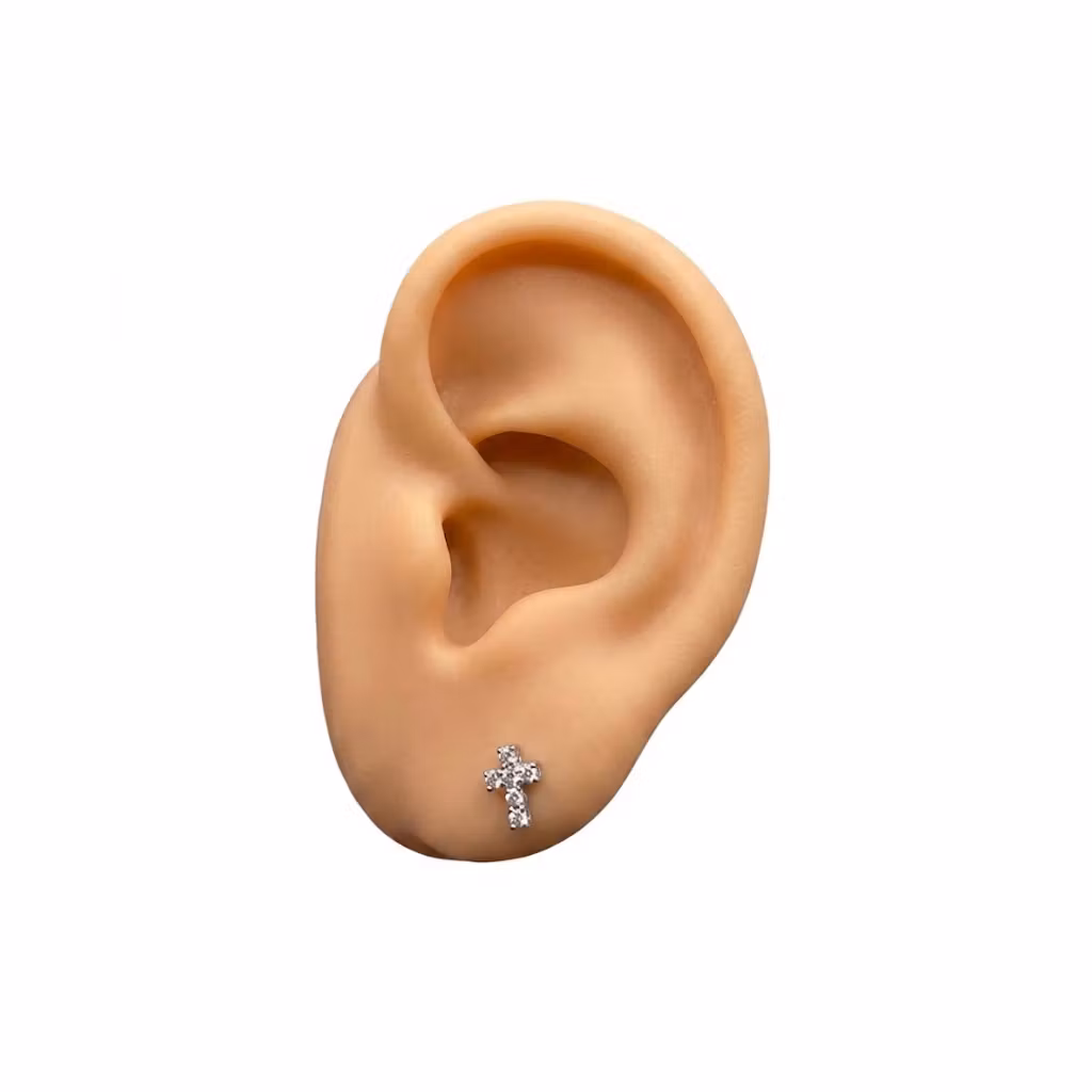 1.2mm Labret i titan med gnistrande kors i CZ - invändigt gängad