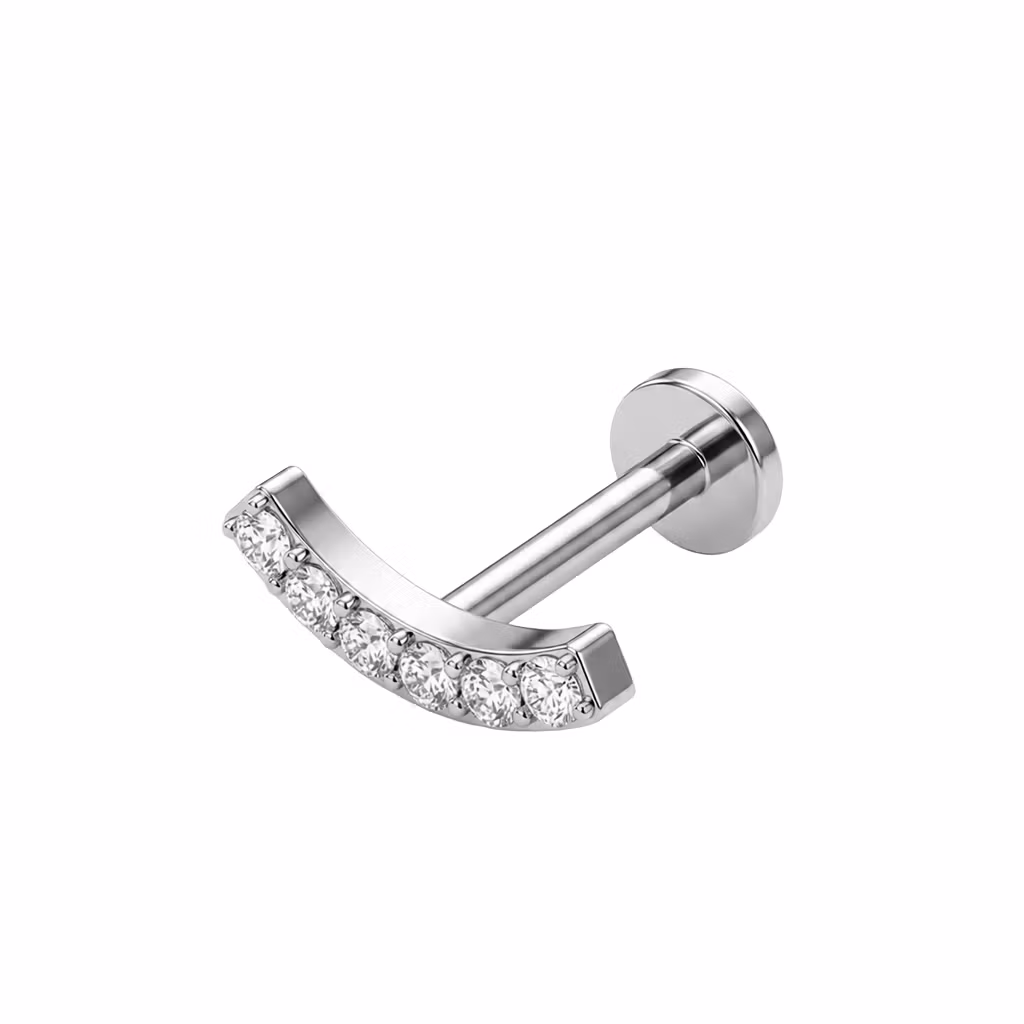 1.2mm Labret i titan med böjd kristallbåge CZ - invändigt gängad
