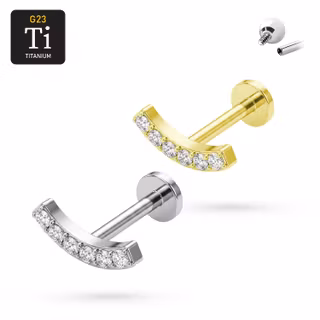 1.2mm Labret i titan med böjd kristallbåge CZ - invändigt gängad