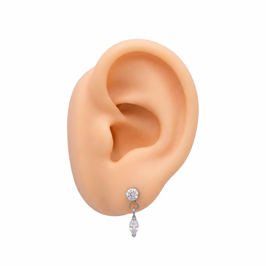 1.2mm Labret i titan med stor rund- och marquiseformad cz i hänge - invändigt gängad