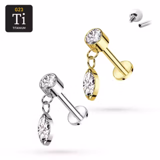 1.2mm Labret i titan med stor rund- och marquiseformad cz i hänge - invändigt gängad