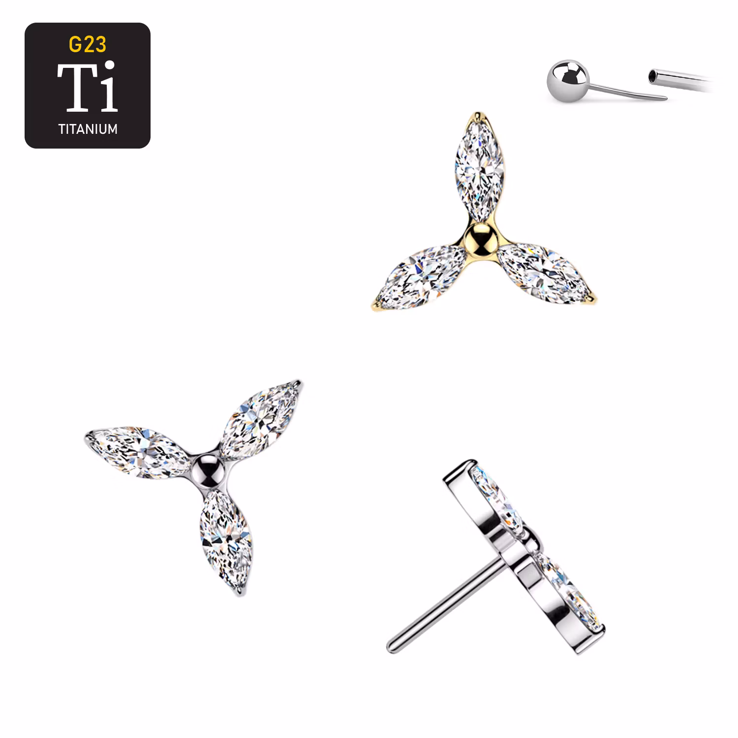 Threadless topp i titanium - Trinity marquise flower