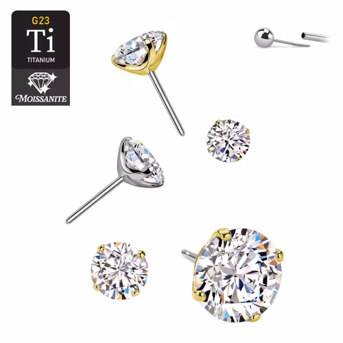 Threadless topp i titanium - Prong-set Moissanite