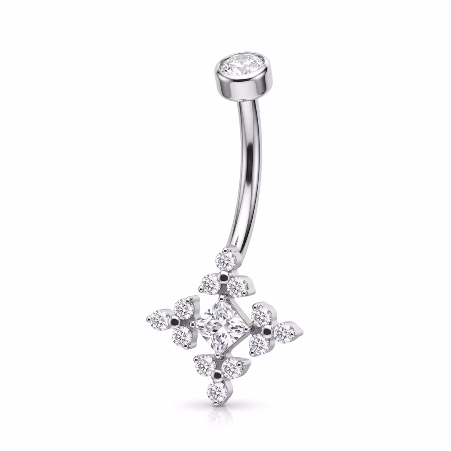 Navelsmycke titanium - Snöflinga med klar cubic zirconia