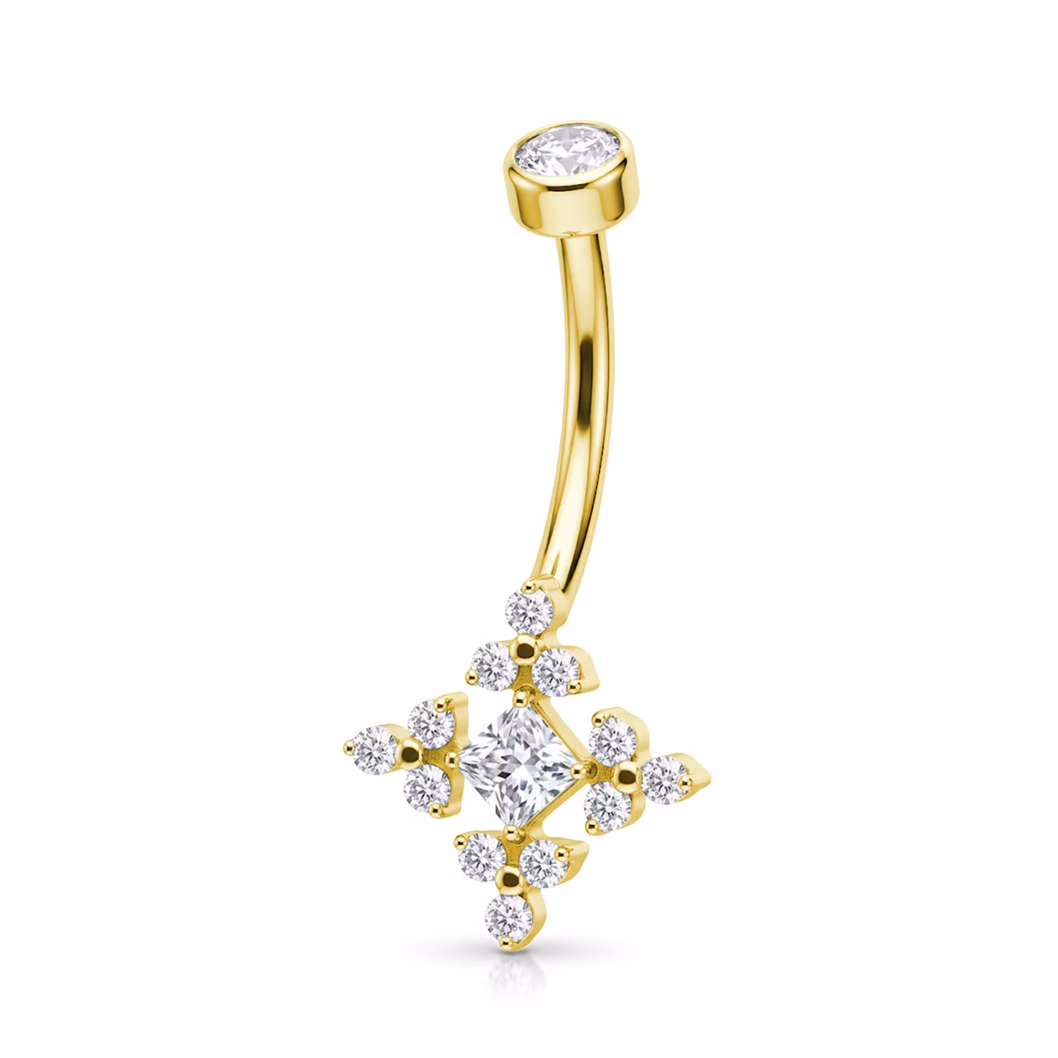Navelsmycke titanium - Snöflinga med klar cubic zirconia
