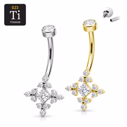 Navelsmycke titanium - Snöflinga med klar cubic zirconia