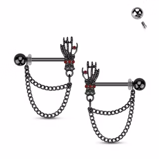 Bröstsmycke med Skeletthand & Dubbelkedja (säljes i par)