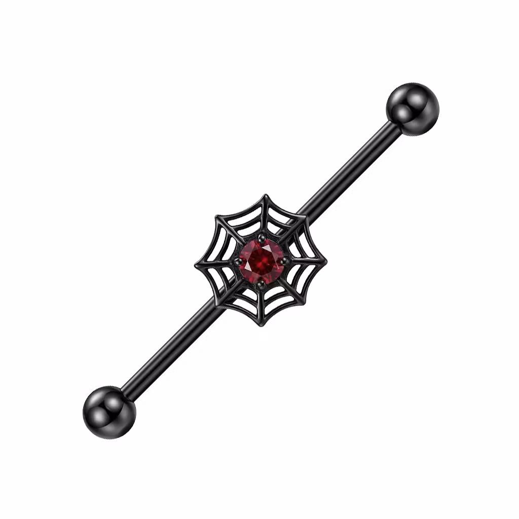 Industrial Barbell med Spindelnät & CZ-kristall