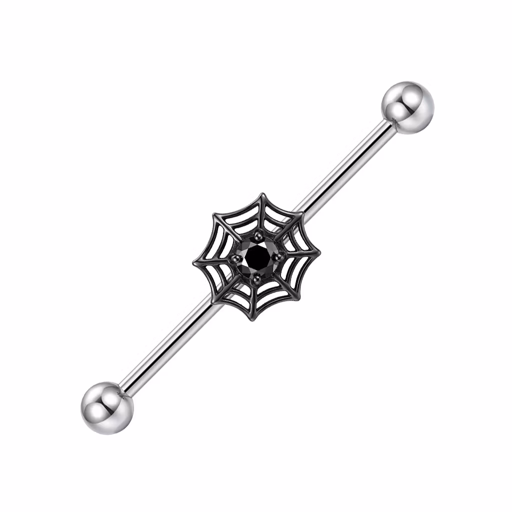 Industrial Barbell med Spindelnät & CZ-kristall