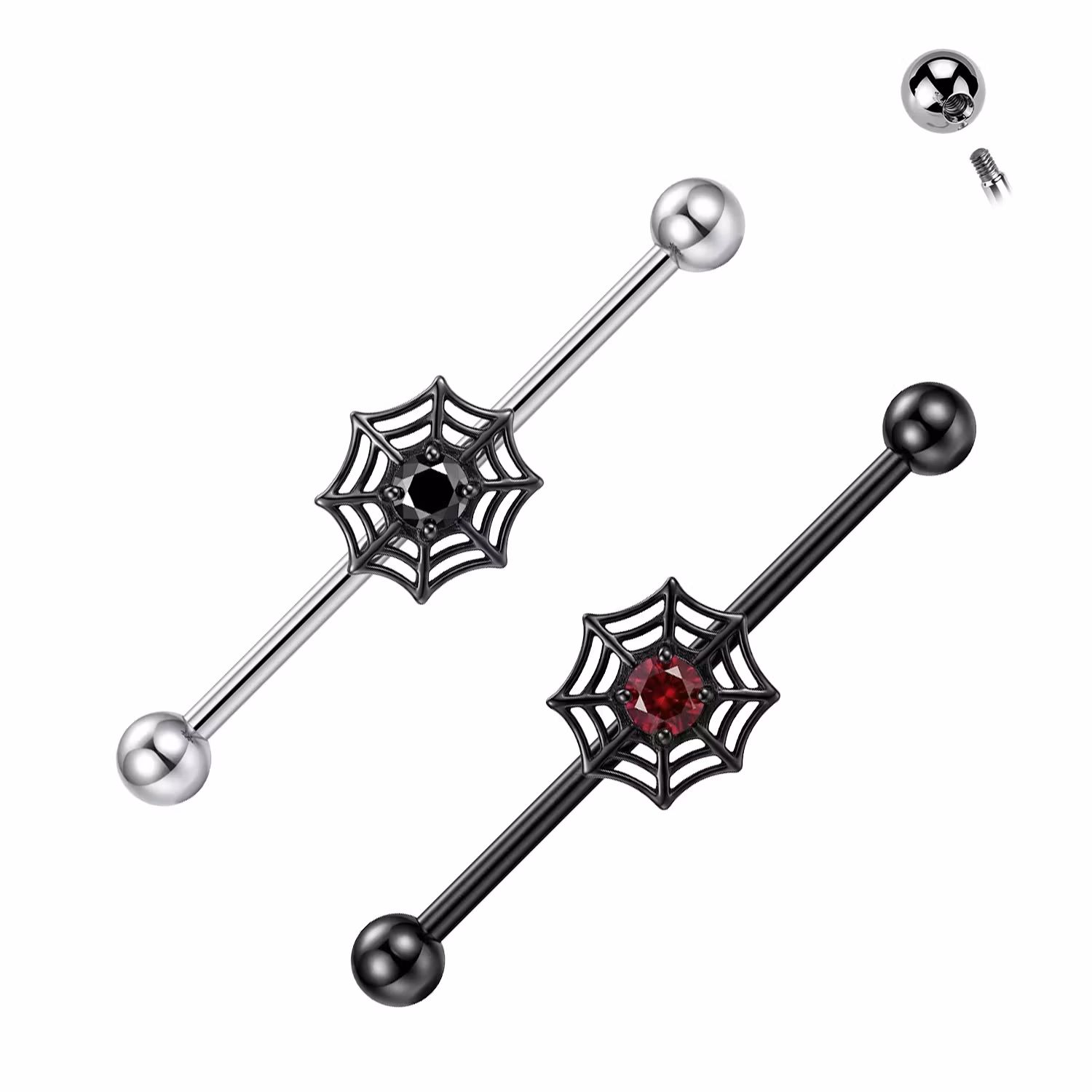 Industrial Barbell med Spindelnät & CZ-kristall