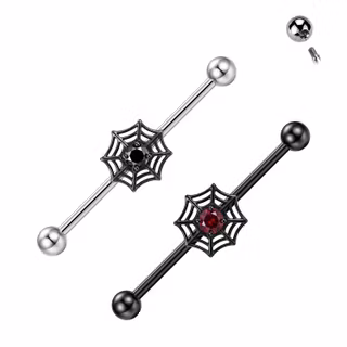 Industrial Barbell med Spindelnät & CZ-kristall