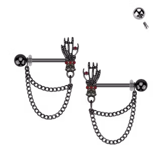 Bröstsmycke med Skeletthand & Dubbelkedja (säljes i par)