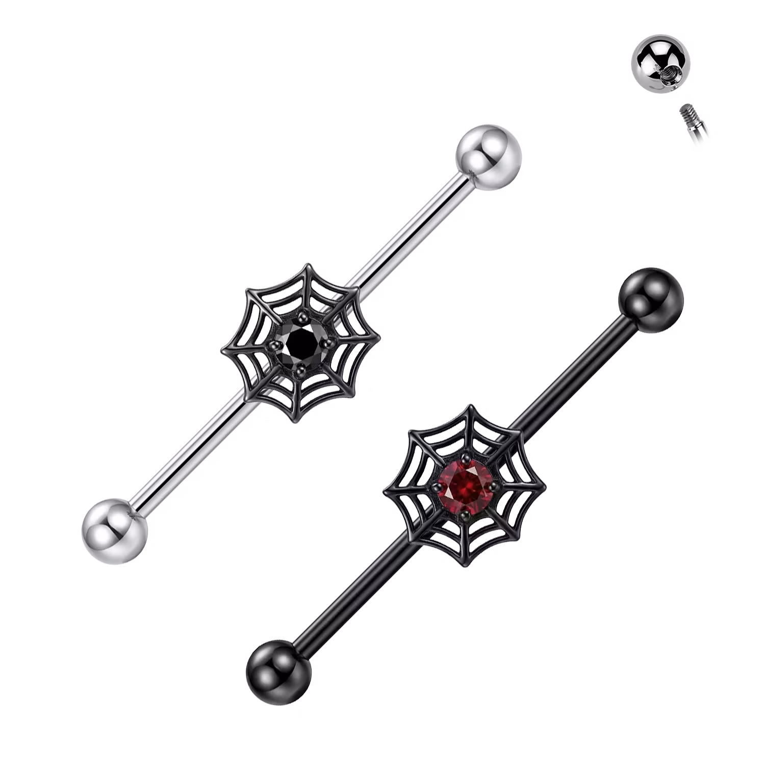 Industrial Barbell med Spindelnät & CZ-kristall