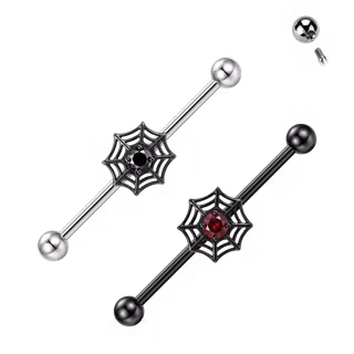 Industrial Barbell med Spindelnät & CZ-kristall