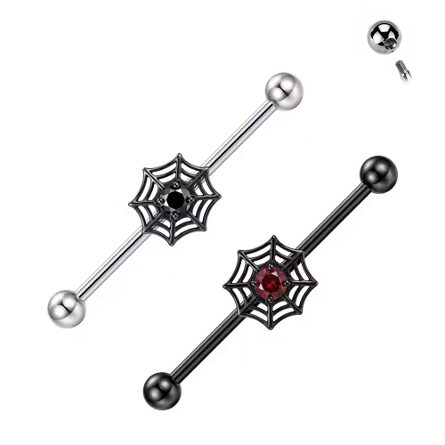 Industrial Barbell med Spindelnät & CZ-kristall