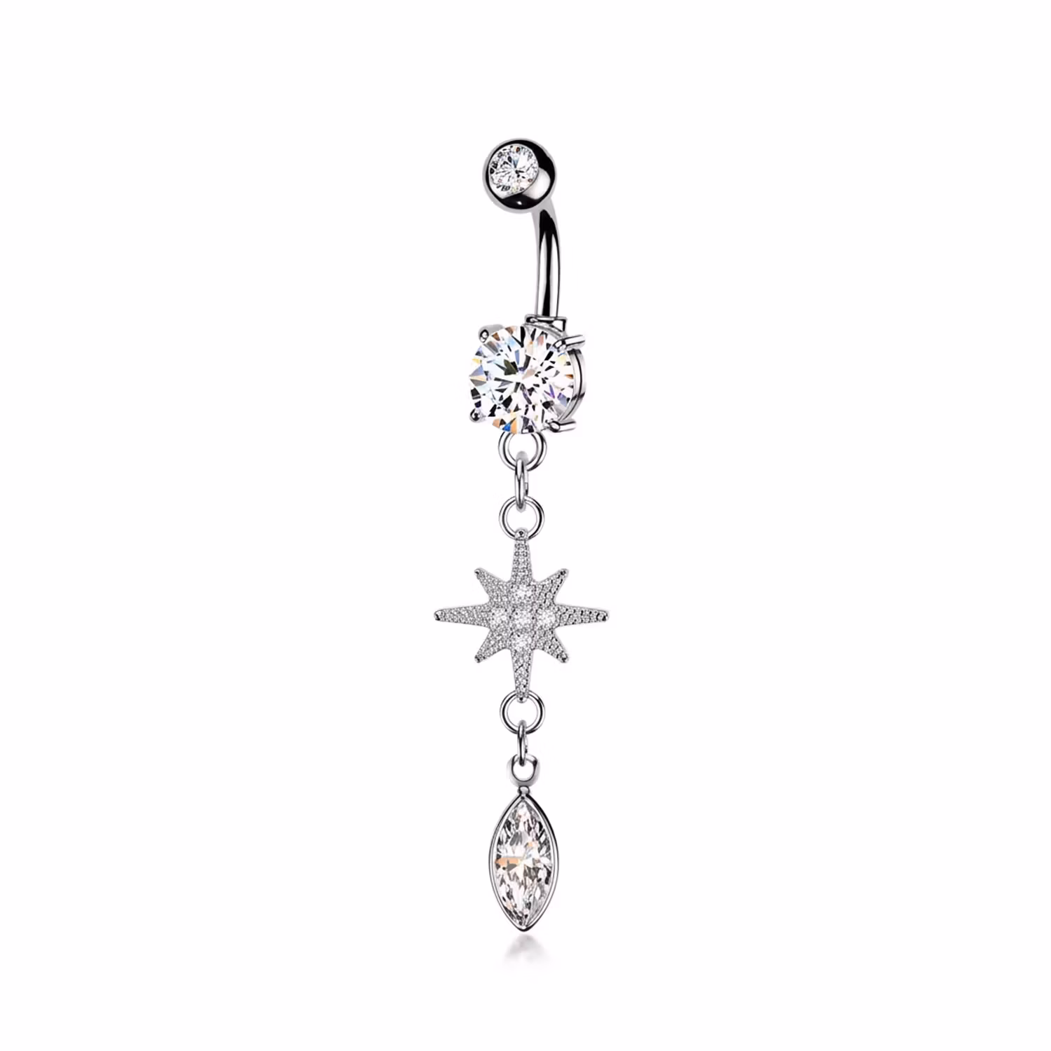 Navelpiercing med Glittrande Stjärna & Marquise CZ