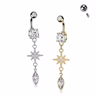 Navelpiercing med Glittrande Stjärna & Marquise CZ