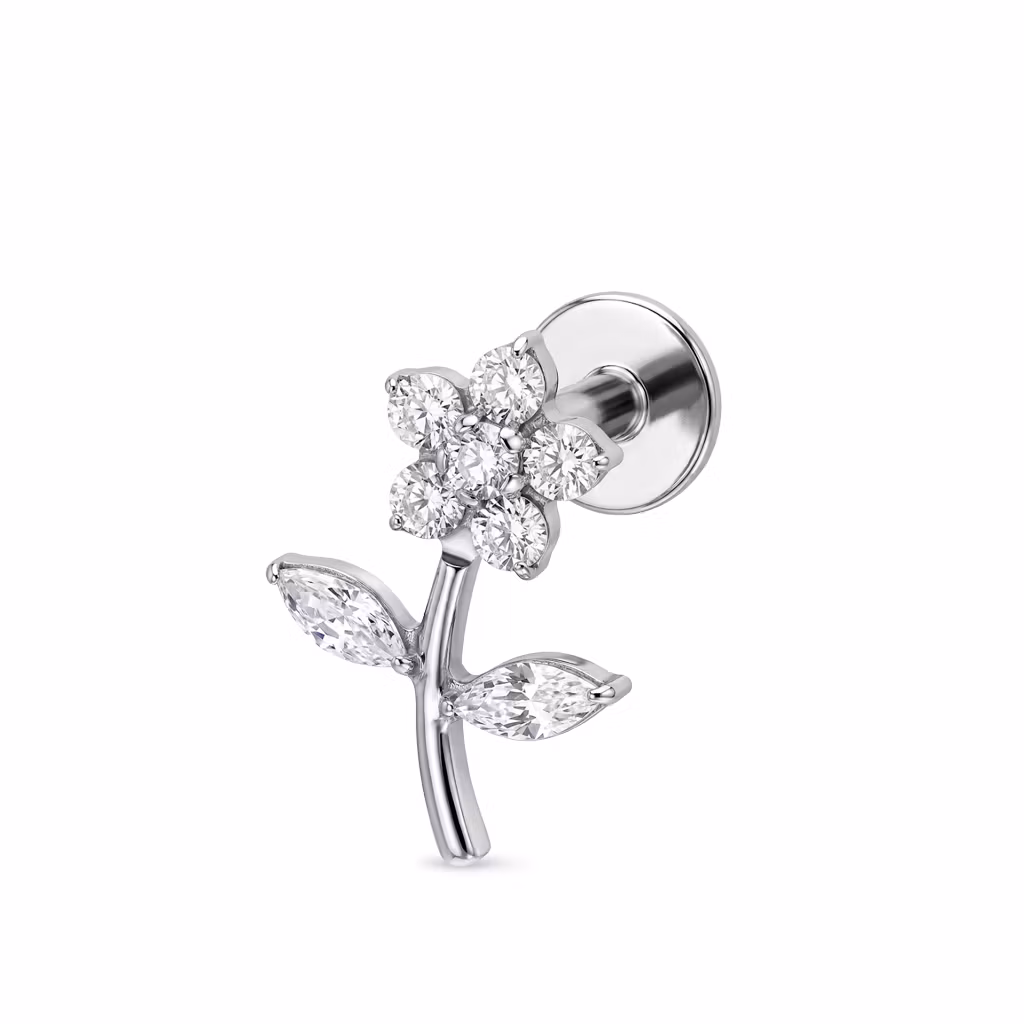 1.2mm Labret i titan med blomma av CZ - invändigt gängad