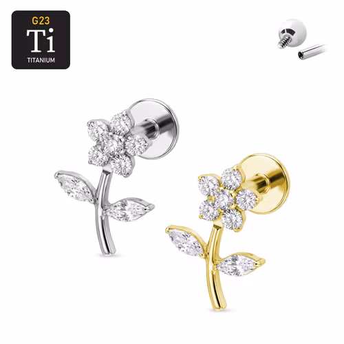 1.2mm Labret i titan med blomma av CZ - invändigt gängad