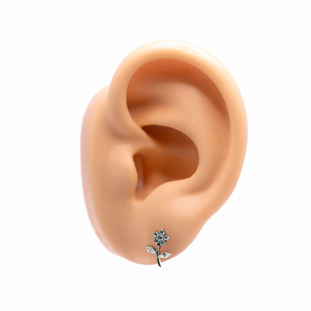 1.2mm Labret i titan med blomma av CZ - invändigt gängad