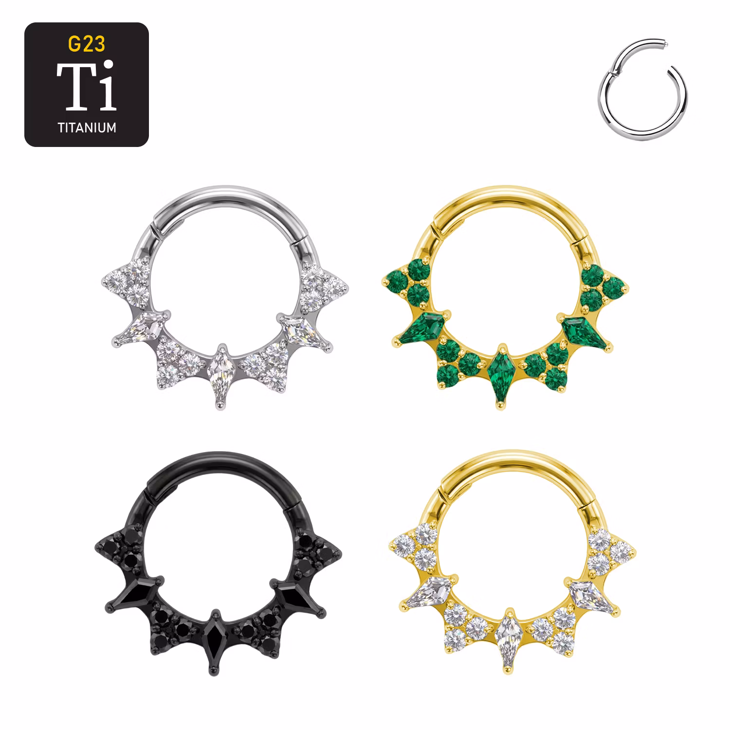 1.2mm Segmentring Clicker i titan med Kite-slipad CZ - 8mm