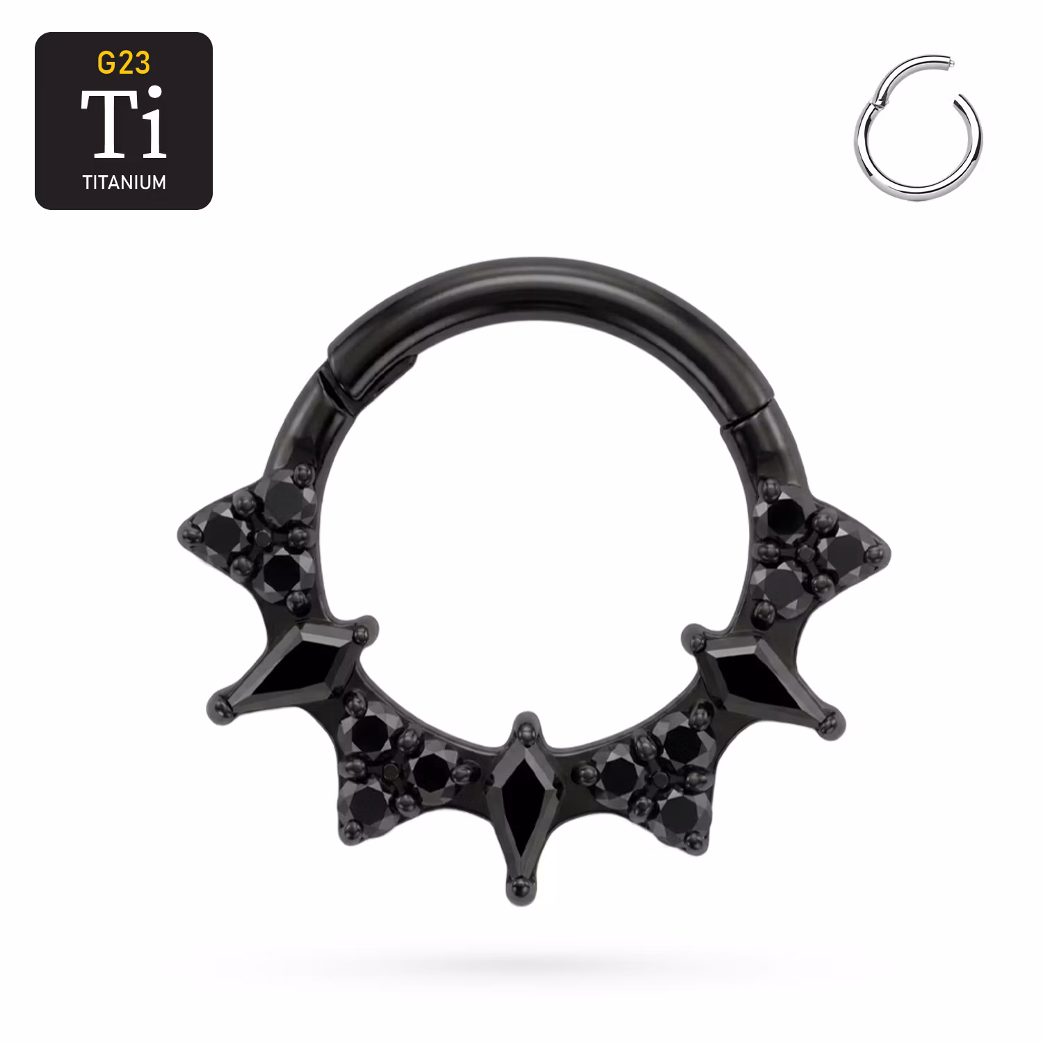 Black Bat Crown 1.2mm Clicker – Svart Segmentring i titan med svarta cz (8mm)